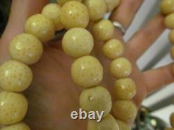 Vintage Rare Antique Cream White Coral Coated Bead Beaded Long Necklace