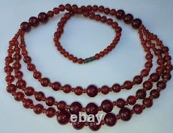 Vintage Rare Genuine Carnelian Gemstone Large Beads Necklace