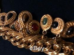 Vintage Rare Perfect JUDITH LEIBER Brass Gemstone CHARM CHAIN BELT Adjustable