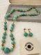 Vintage Smithsonian Chinese Turquoise Gemstone Necklace Carved Earrings Rare Set