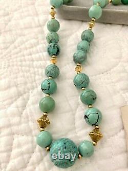 Vintage Smithsonian Chinese Turquoise Gemstone Necklace Carved Earrings RARE SET