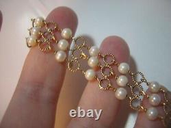 Vintage Solid 9 Ct Gold Intircate Bracelet-superb Natural Rare Pearls -7.5