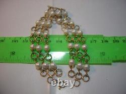 Vintage Solid 9 Ct Gold Intircate Bracelet-superb Natural Rare Pearls -7.5