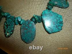 Vintage Spiderweb Spider King Turquoise Chunk Necklace 16 Pendant Slabs RARE
