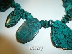 Vintage Spiderweb Spider King Turquoise Chunk Necklace 16 Pendant Slabs RARE