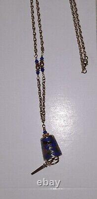 Vintage Thimble Bell Cloisonne Enamel Necklace 34 Goldtone Bird Scissor Ringer