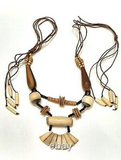 Vintage Tribal Bone and Wood Necklace RARE