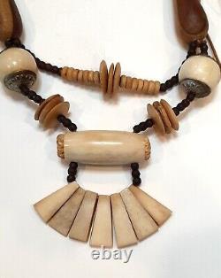 Vintage Tribal Bone and Wood Necklace RARE