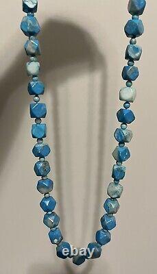 Vintage Turquoise Necklace Beaded Hexagon Genuine Stones (Very RARE)