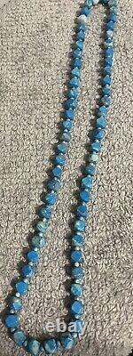 Vintage Turquoise Necklace Beaded Hexagon Genuine Stones (Very RARE)