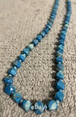 Vintage Turquoise Necklace Beaded Hexagon Genuine Stones (Very RARE)