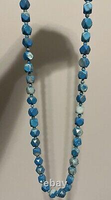 Vintage Turquoise Necklace Beaded Hexagon Genuine Stones (Very RARE)