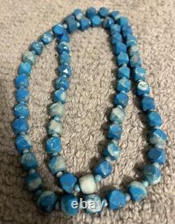 Vintage Turquoise Necklace Beaded Hexagon Genuine Stones (Very RARE)