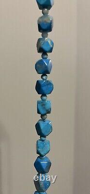 Vintage Turquoise Necklace Beaded Hexagon Genuine Stones (Very RARE)