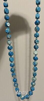 Vintage Turquoise Necklace Beaded Hexagon Genuine Stones (Very RARE)