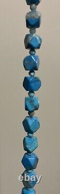 Vintage Turquoise Necklace Beaded Hexagon Genuine Stones (Very RARE)