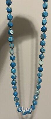 Vintage Turquoise Necklace Beaded Hexagon Genuine Stones (Very RARE)