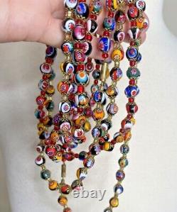 Vintage Venetian Millefiori Glass Beads Rare Beauty Extra Long 88'' Italy