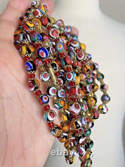 Vintage Venetian Millefiori Glass Beads Rare Beauty Extra Long 88'' Italy