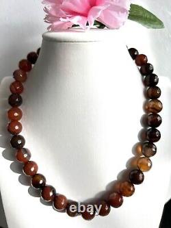 Vintage and rare faceted Carnelian and Akate gemstone handmade necklace 19inch