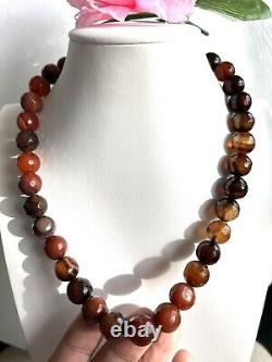 Vintage and rare faceted Carnelian and Akate gemstone handmade necklace 19inch