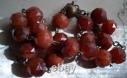 Vintage rose cut WOW used antique Victorian necklace Gem rust Agate Bead rare