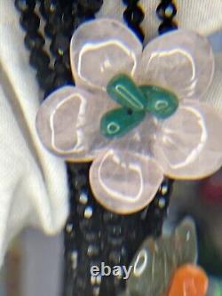 Vintage semi precious stone necklace Sterling Flowers Jade Amethyst Rare