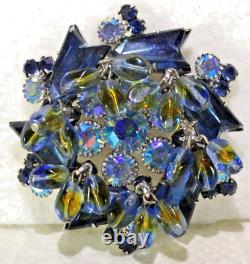 Vtg Amazing Rare D&e Blue Arrow Cut Rs Cover Blue/green Dangle Bead Brooch Pin