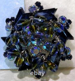 Vtg Amazing Rare D&e Blue Arrow Cut Rs Cover Blue/green Dangle Bead Brooch Pin