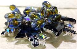 Vtg Amazing Rare D&e Blue Arrow Cut Rs Cover Blue/green Dangle Bead Brooch Pin