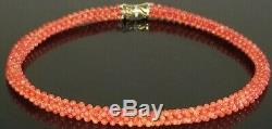 Vtg Chinese Woven Natural Coral Beads 14k Solid Gold Paved Diamond Necklace Rare