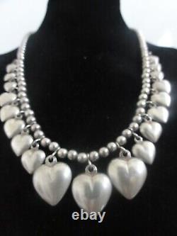 Vtg Rare Superb Heavy 19 Graduated Hearts 925 Sterling Silver Necklace