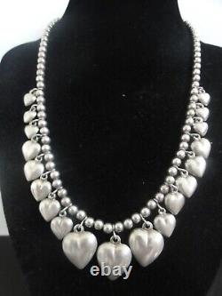 Vtg Rare Superb Heavy 19 Graduated Hearts 925 Sterling Silver Necklace