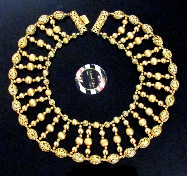 Vtg Runway Rare Napier Book Piece Massive Golden Egyptian Bib Necklace Glamour