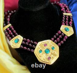 Vtg Runway Rare Napier Byzantium Gripoix Glow Resin Cab Purple Bead Necklace