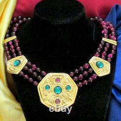 Vtg Runway Rare Napier Byzantium Gripoix Glow Resin Cab Purple Bead Necklace