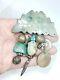 Vtg Sterling Silver Carved Jade Brooch Turquoise Scarab Chinese Beads/charms B7