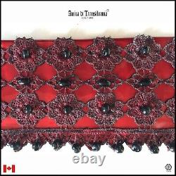 Women belt faux leather italian fashion royal macrame fashion bead red black big