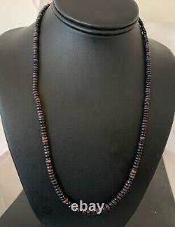 Womens Sterling Silver Black Fire OPAL Bead Necklace Rare 980