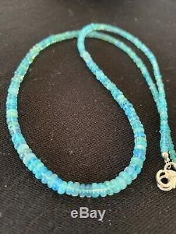 Womens Sterling Silver Blue OPAL Bead Necklace Rare 184