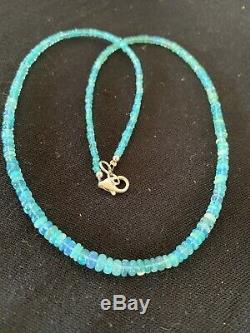Womens Sterling Silver Blue OPAL Bead Necklace Rare 184