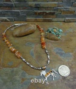 Wonderful Rare Calvin Begay Navajo Sterling Multi Gem Horse Bench Bead Necklace