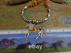 Wonderful Rare Calvin Begay Navajo Sterling Multi Gem Horse Bench Bead Necklace