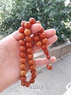 Yellow Stone islamic Tasbeh Faturan Prayer Beads Bakelite Masbaha Amber rare 33